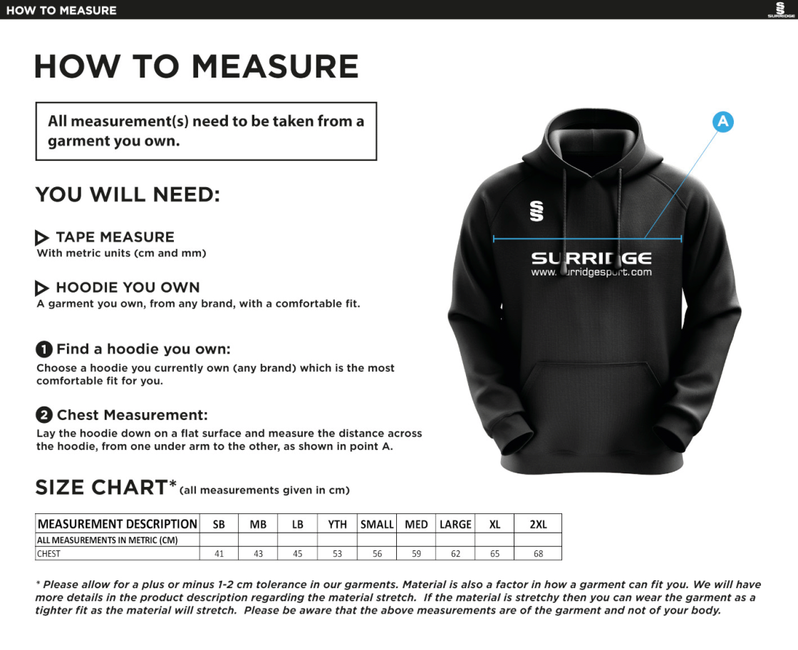 Kirkby Portland CC - Blade Hoody - Size Guide