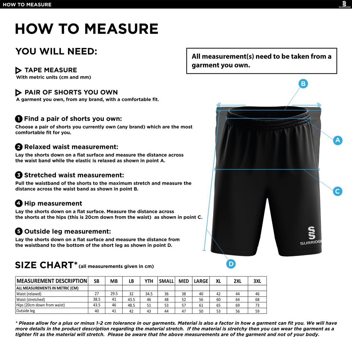 Kirkby Portland CC - Ripstop Leisure Shorts - Size Guide