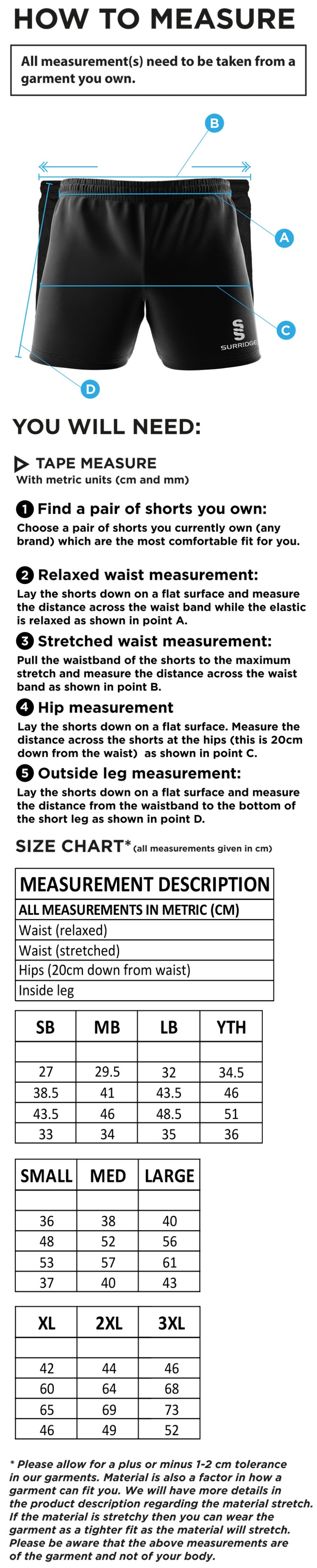 Kirkby Portland CC - Dual Gym Shorts - Size Guide