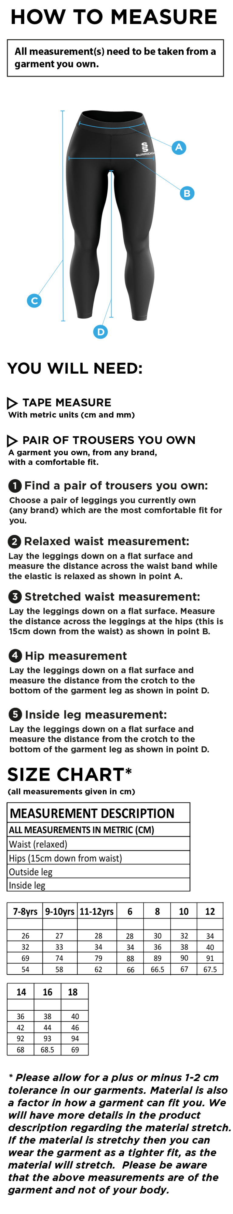 Kirkby Portland CC - Dual Leggings - Size Guide