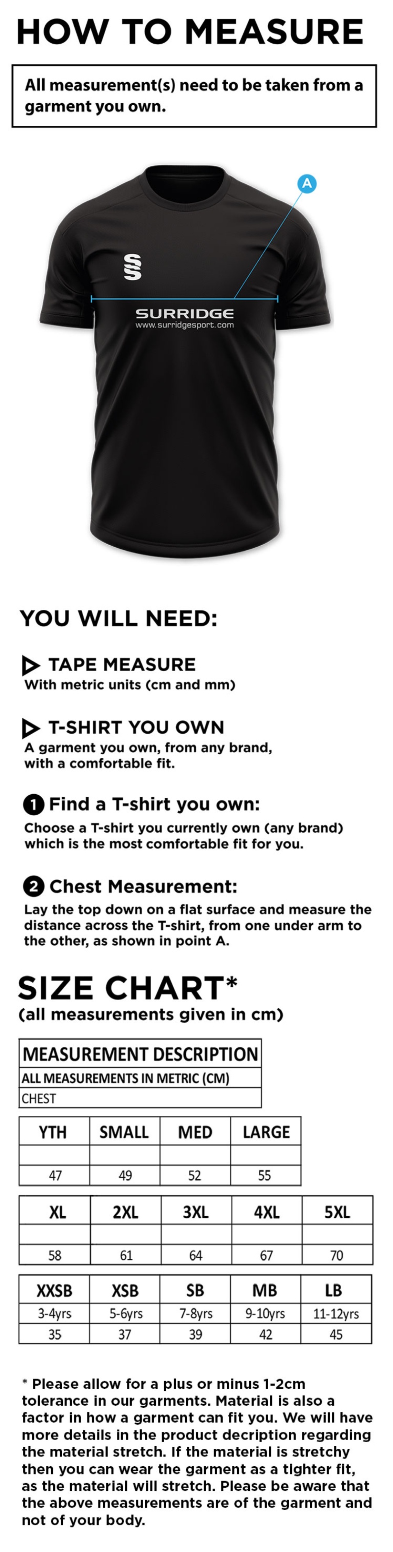 Kirkby Portland CC - Dual Games Training Shirt - Size Guide