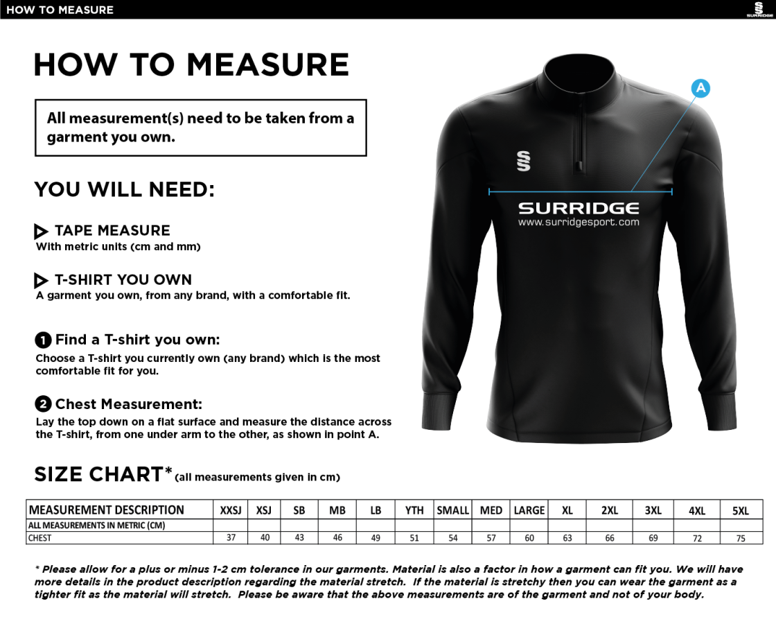 Kirkby Portland CC - Blade Performance Top - Size Guide