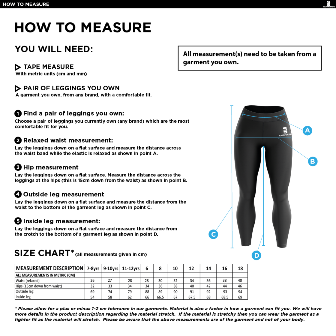 Kirkby Portland CC - Dual Leggings - Size Guide