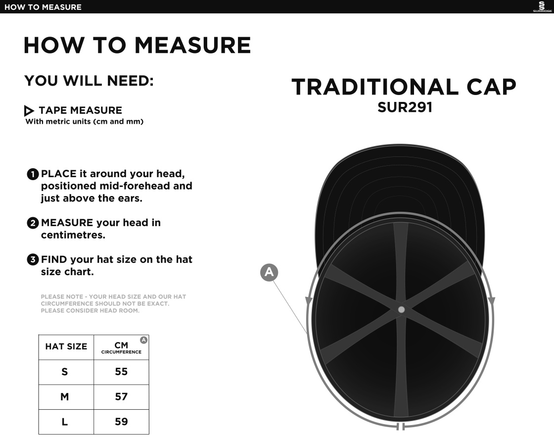 Kirkby Portland CC - Playing Traditional Cap - Size Guide